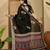 Women's black chiffon printed saree with unstitched blouse piece