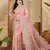 Women's pink organza embroidered saree with unstitched blouse piece