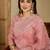 Women's pink organza embroidered saree with unstitched blouse piece
