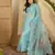 Women's blue organza embroidered saree with unstitched blouse piece