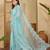 Women's blue organza embroidered saree with unstitched blouse piece