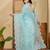 Women's blue organza embroidered saree with unstitched blouse piece
