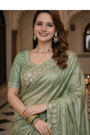 Green Color Fancy Designer Satin Silk Saree 1