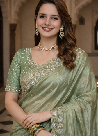 Green Color Fancy Designer Satin Silk Saree