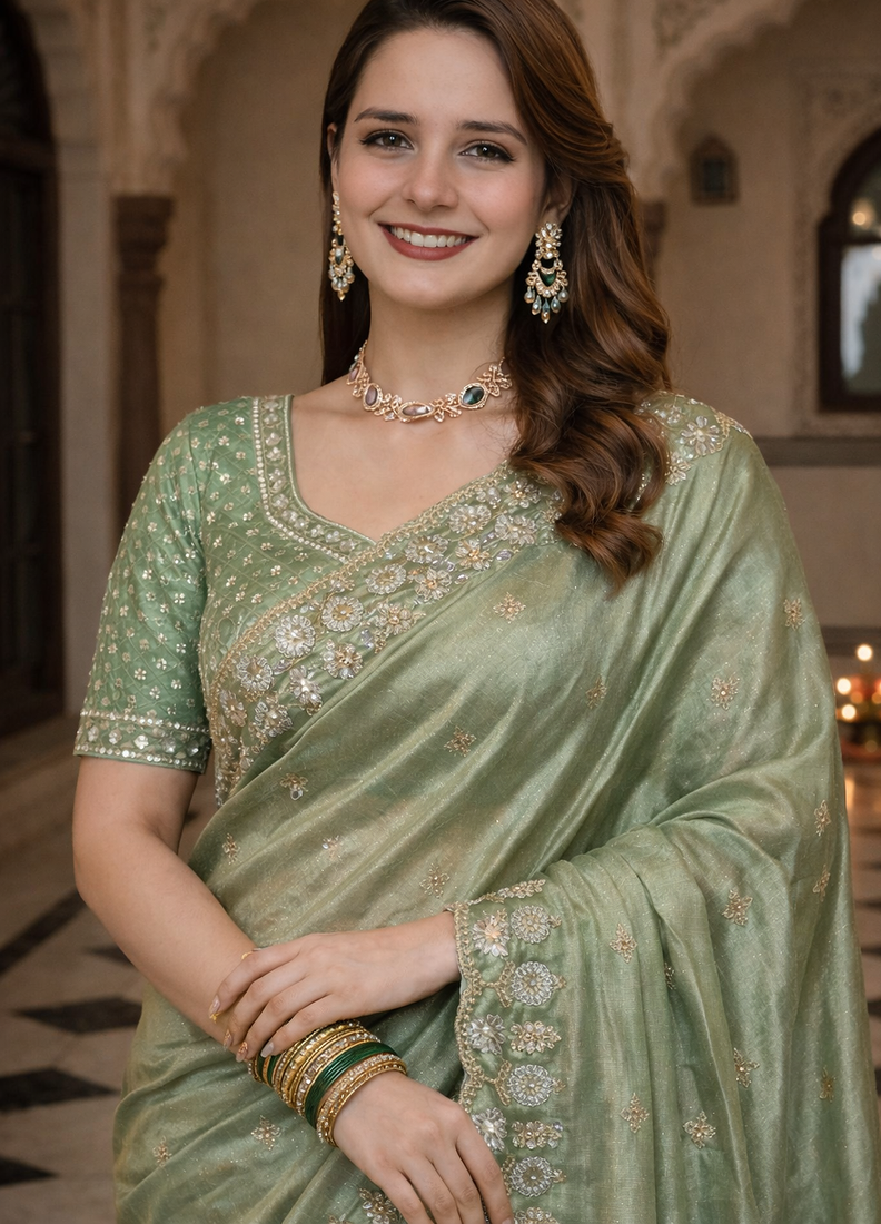 Green Color Fancy Designer Satin Silk Saree