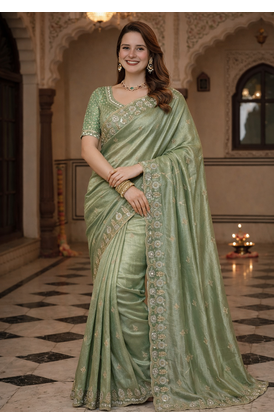 Green Color Fancy Designer Satin Silk Saree 2