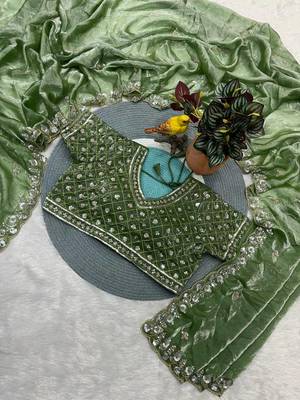 Green Color Fancy Designer Satin Silk Saree 3