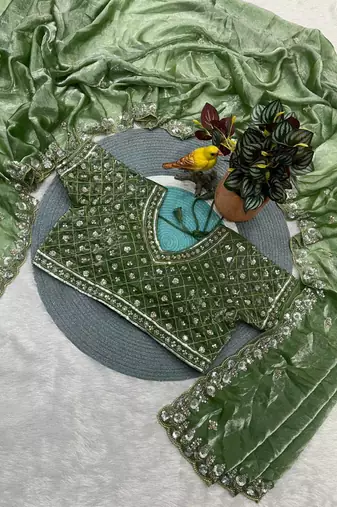 Green Color Fancy Designer Satin Silk Saree