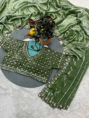 Green Color Fancy Designer Satin Silk Saree 4