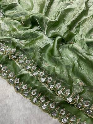 Green Color Fancy Designer Satin Silk Saree 5