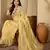 Women's yellow chiffon embroidered saree with unstitched blouse piece