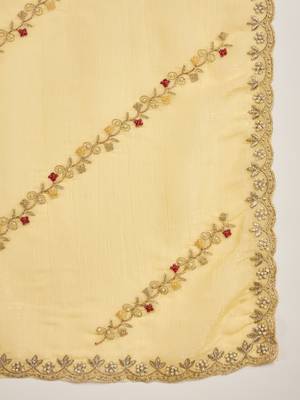 Women's yellow chiffon embroidered saree with unstitched blouse piece 5