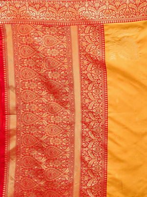 yellow silk blend banarasi saree with blouse  5