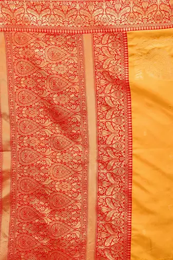 yellow silk blend banarasi saree with blouse 