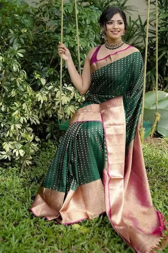 green soft art silk banarasi saree with blouse 