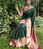 green soft art silk banarasi saree with blouse 