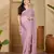 Women's lavender chiffon embroidered saree with unstitched blouse piece