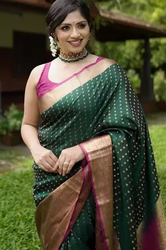green soft art silk banarasi saree with blouse 