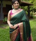 green soft silk blend banarasi saree with blouse 