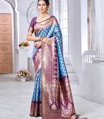 sky blue soft art silk banarasi saree with blouse 