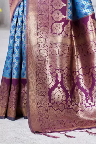 sky blue silk blend banarasi saree with blouse 