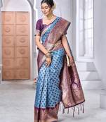 sky blue soft art silk banarasi saree with blouse 