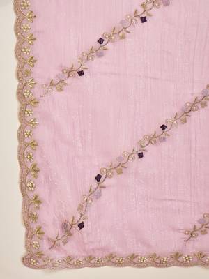 Women's lavender chiffon embroidered saree with unstitched blouse piece 5
