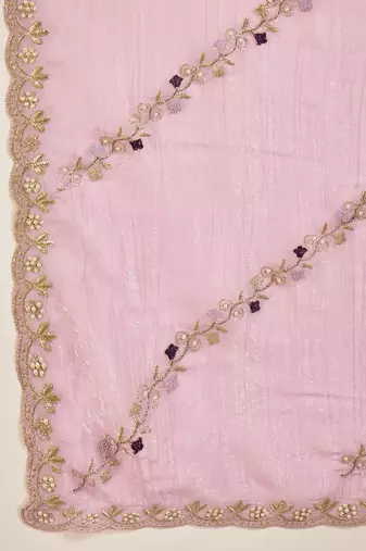 Women's lavender chiffon embroidered saree with unstitched blouse piece