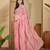 Women's pink chiffon embroidered saree with unstitched blouse piece