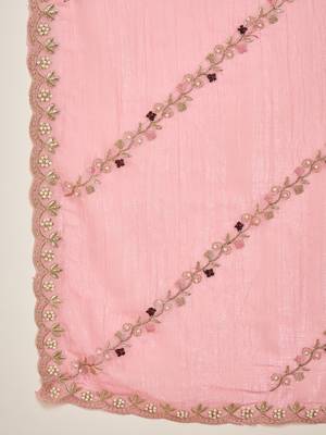 Women's pink chiffon embroidered saree with unstitched blouse piece 5