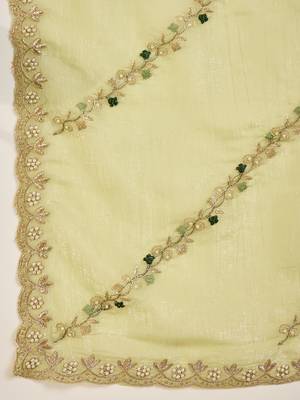 Women's pista chiffon embroidered saree with unstitched blouse piece 5