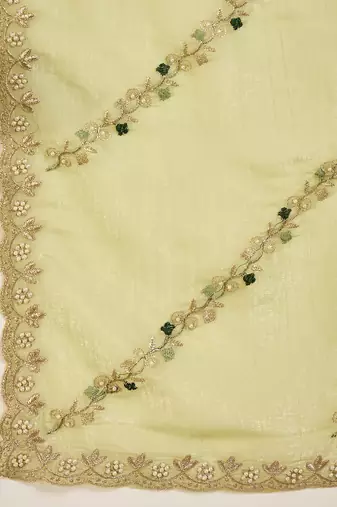 Women's pista chiffon embroidered saree with unstitched blouse piece