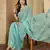 Women's blue  chiffon embroidered saree with unstitched blouse piece