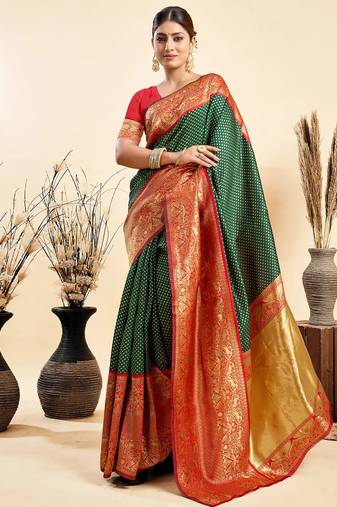 green soft art silk banarasi saree with blouse 