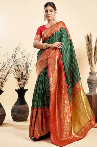 green soft art silk banarasi saree with blouse 