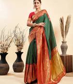 green soft art silk banarasi saree with blouse 