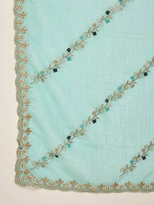 Women's blue chiffon embroidered saree with unstitched blouse piece 5