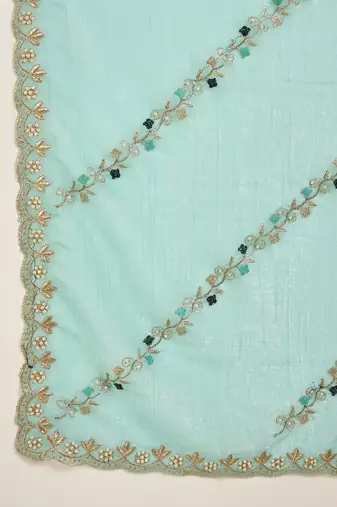 Women's blue  chiffon embroidered saree with unstitched blouse piece