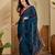 Women's teal  chiffon embroidered saree with unstitched blouse piece