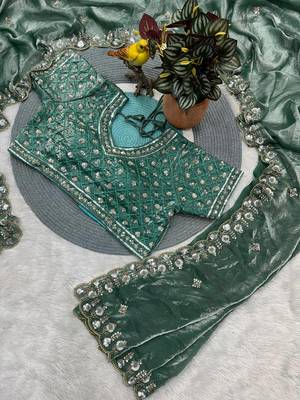 Sea Green Color Fancy Designer Satin Silk Saree 3