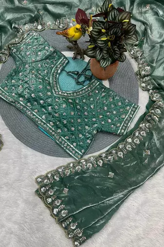 Sea Green Color Fancy Designer Satin Silk Saree