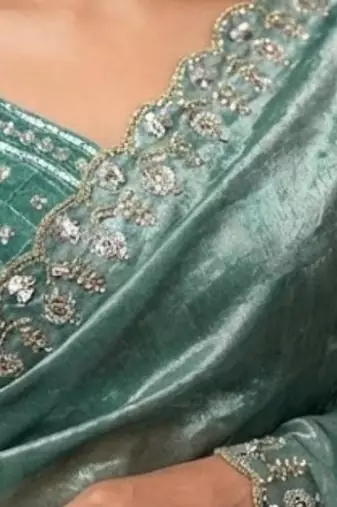 Sea Green Color Fancy Designer Satin Silk Saree
