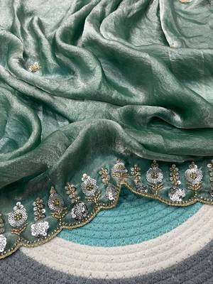 Sea Green Color Fancy Designer Satin Silk Saree 5