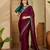 Women's wine chiffon embroidered saree with unstitched blouse piece