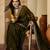Women's olive chiffon embroidered saree with unstitched blouse piece