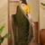 Women's olive chiffon embroidered saree with unstitched blouse piece