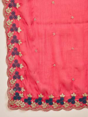 Women's magenta chiffon embroidered saree with unstitched blouse piece 5