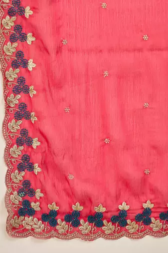 Women's magenta chiffon embroidered saree with unstitched blouse piece