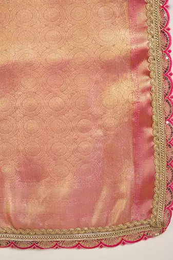 women's gold silk blend blend zari saree with unstitched blouse piece