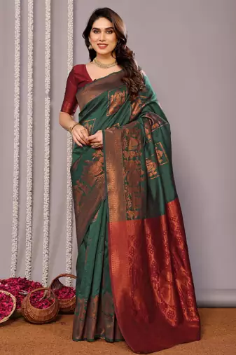 green soft art silk banarasi saree with blouse 